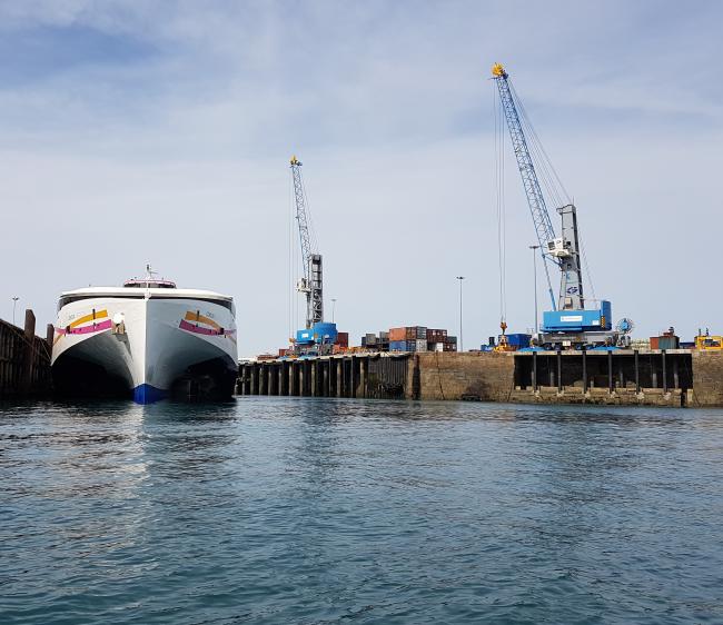 Condor Liberation and Cranes in St Peter Port Harbour